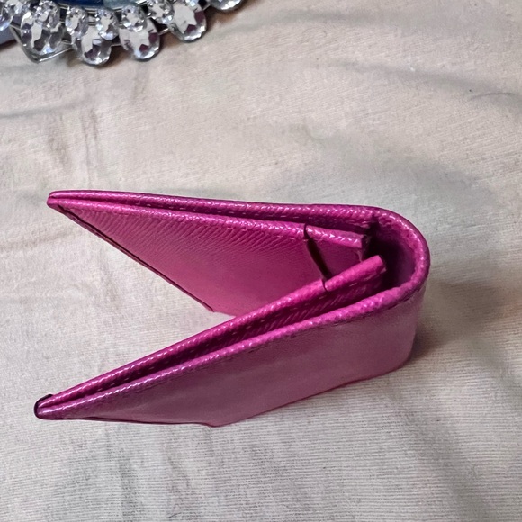 PRADA Card Case Bi-Fold Saffiano Leather Pink Women Logo Authentic - Picture 7 of 8